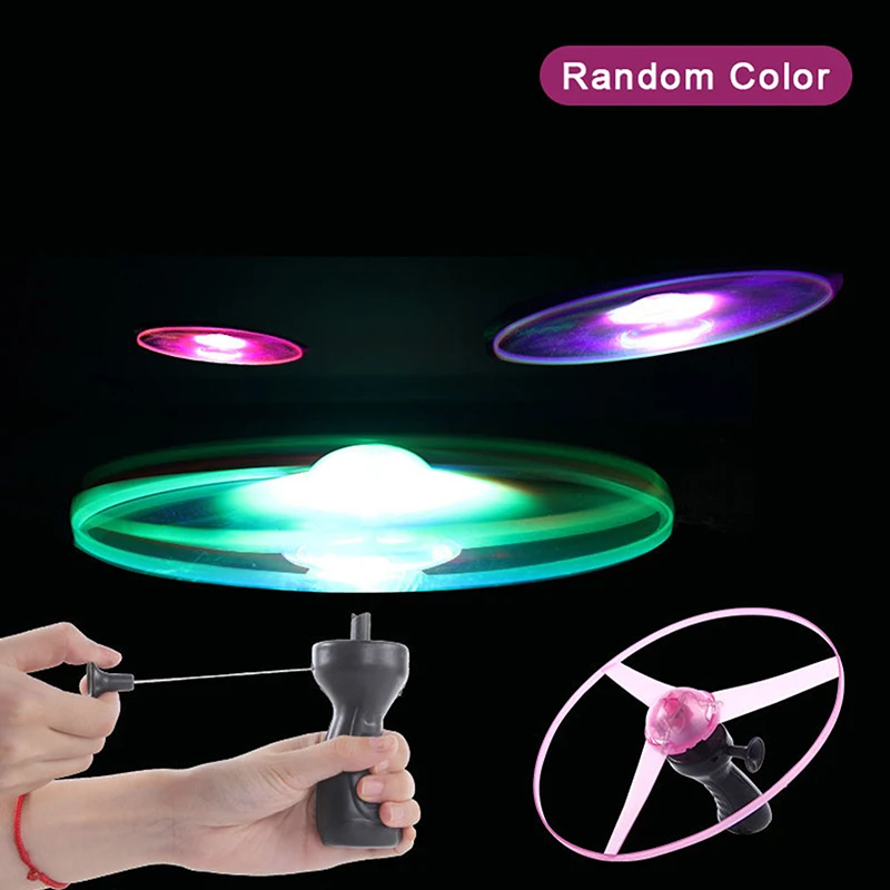 Flying Spinning Luminous Toys Glowing Flyer For Kids LED Light Handle Flash Fly Outdoor Game