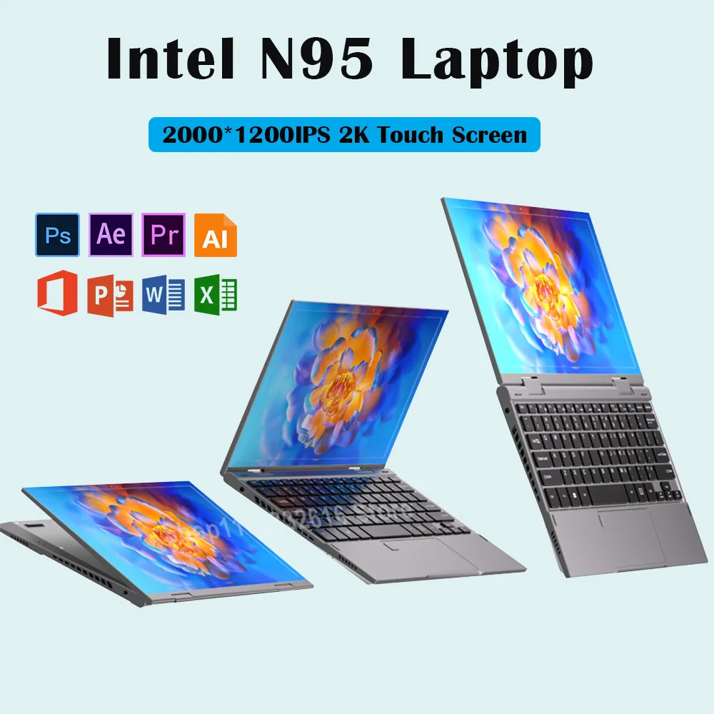 2024 Intel N95 Laptop 10.95 inch 360° Flip OLED Touch Screen Laptop Windows 11 16GB DDR5 RAM 2TB SSD ROM Aluminum alloy body