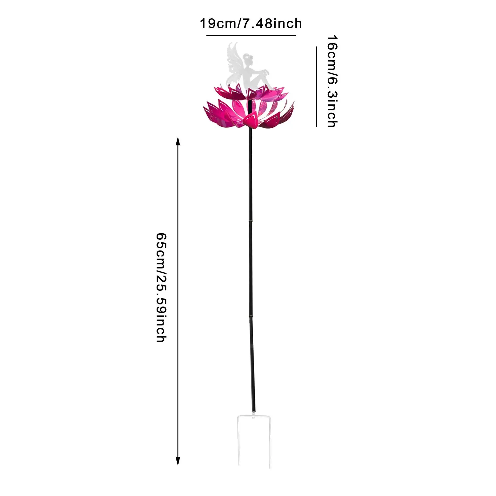 

White Fairy Flower Wind Sculpture Wind Spinner Stake Outdoor Patio Ornament