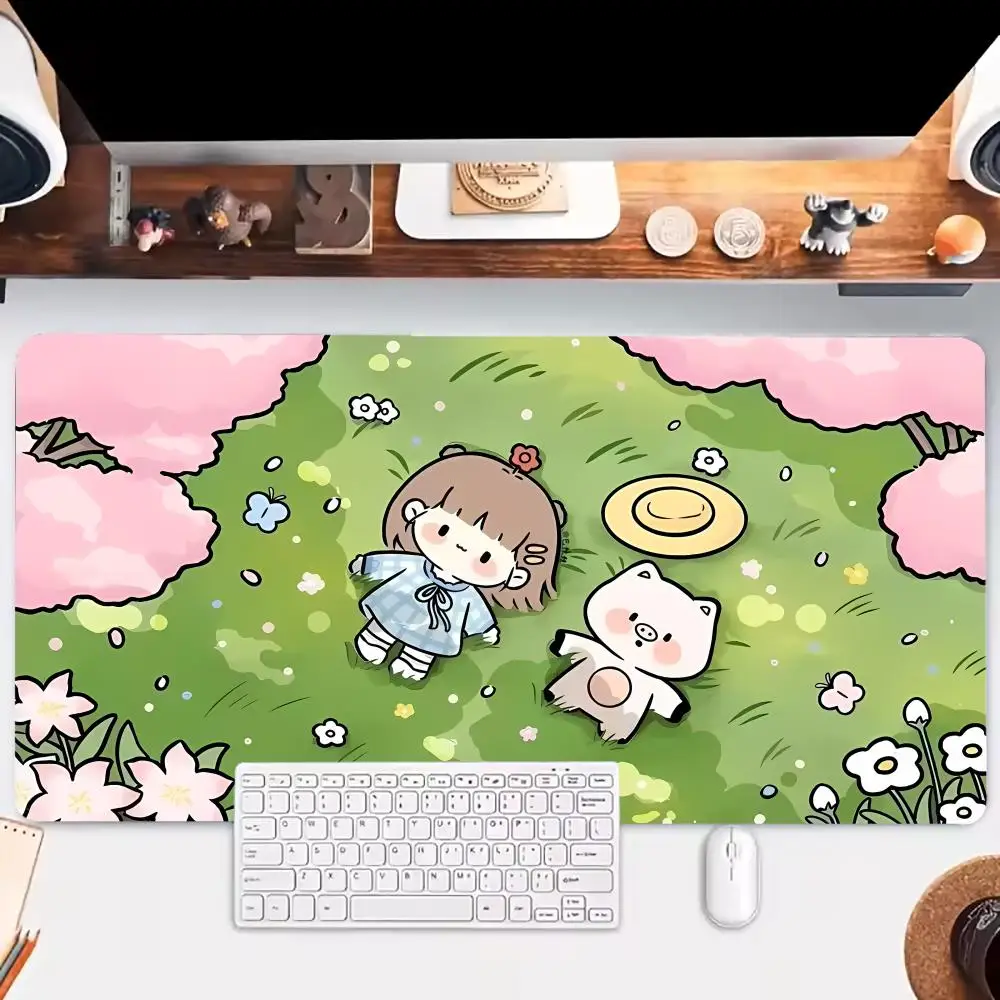 

Anime girl and pig Mouse Pad Large Gaming Mousepads Non-slip Laptop Extended Pads Tablet Mat PC Gamer Keyboard Playmat