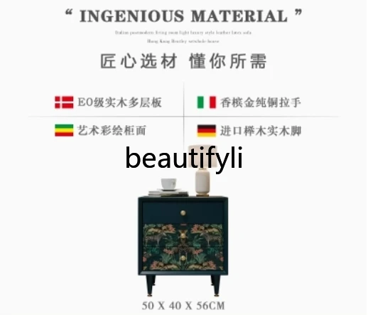 French retro painted corner table living room sofa side cabinet small coffee table household solid wood hand-painted furniture