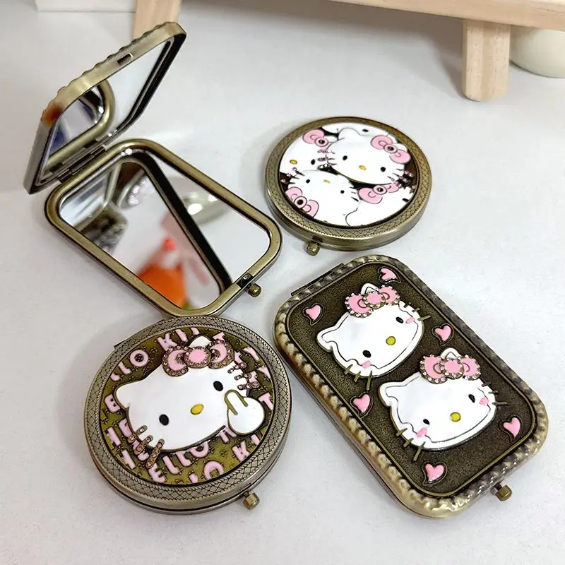 

Портативное металлическое зеркало с мультяшным персонажем Hello Kitty, складное, двустороннее, с рисунком, подарок для девочек
