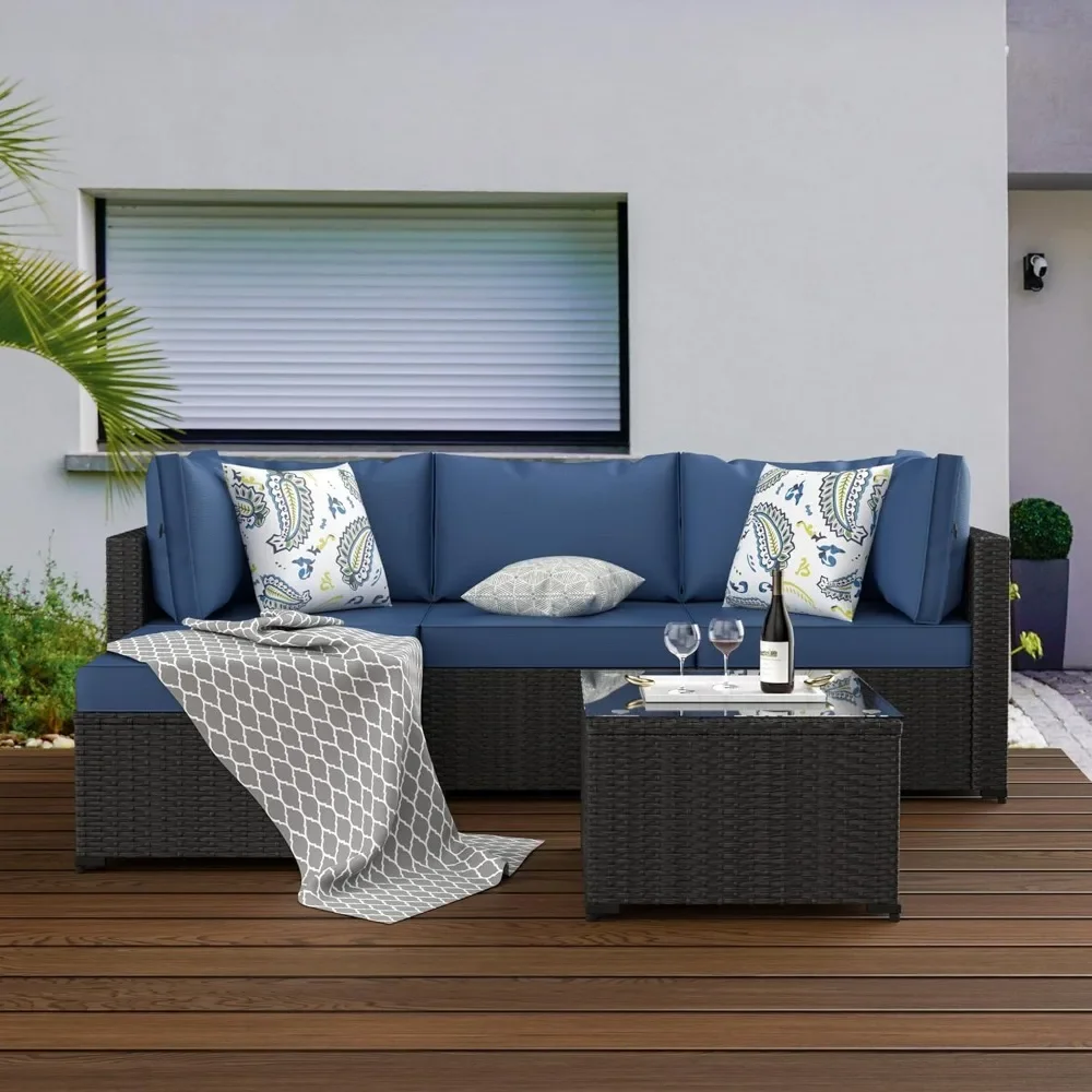Patio Furniture Set Outdoor Sectional Sofa with Ottoman Wicker Couch Rattan Modular Seating Conversation Sets Porch Decor