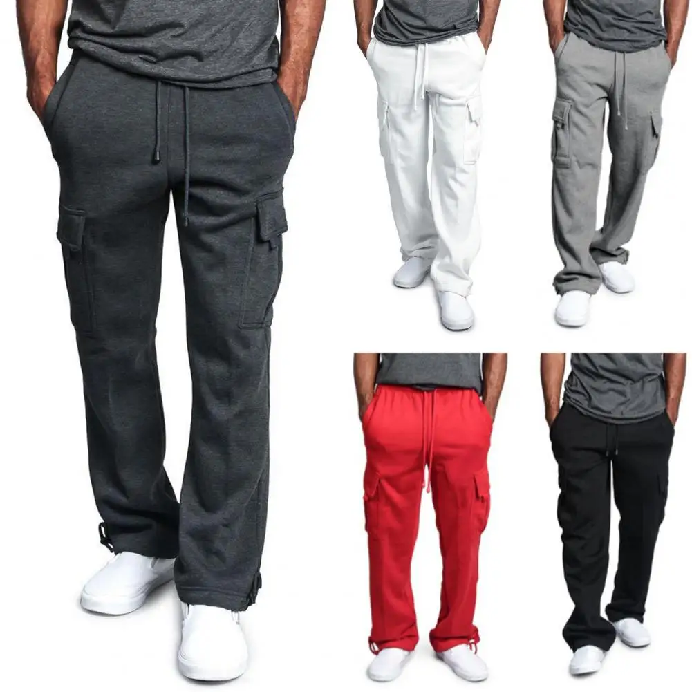 Mens Sweatpants Straight Fit Joggers for Sports and Streetwear Loose Oversized Drawstring Long Pants Men Multi-pocket Pants