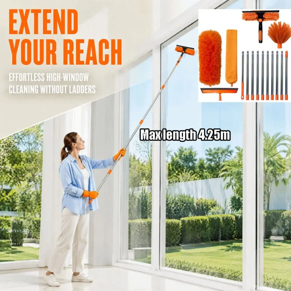 Max length 4.25m Window Squeegee Set Extension Pole Microfiber Glass Cleaner Set 11 Style Combinations High Spider