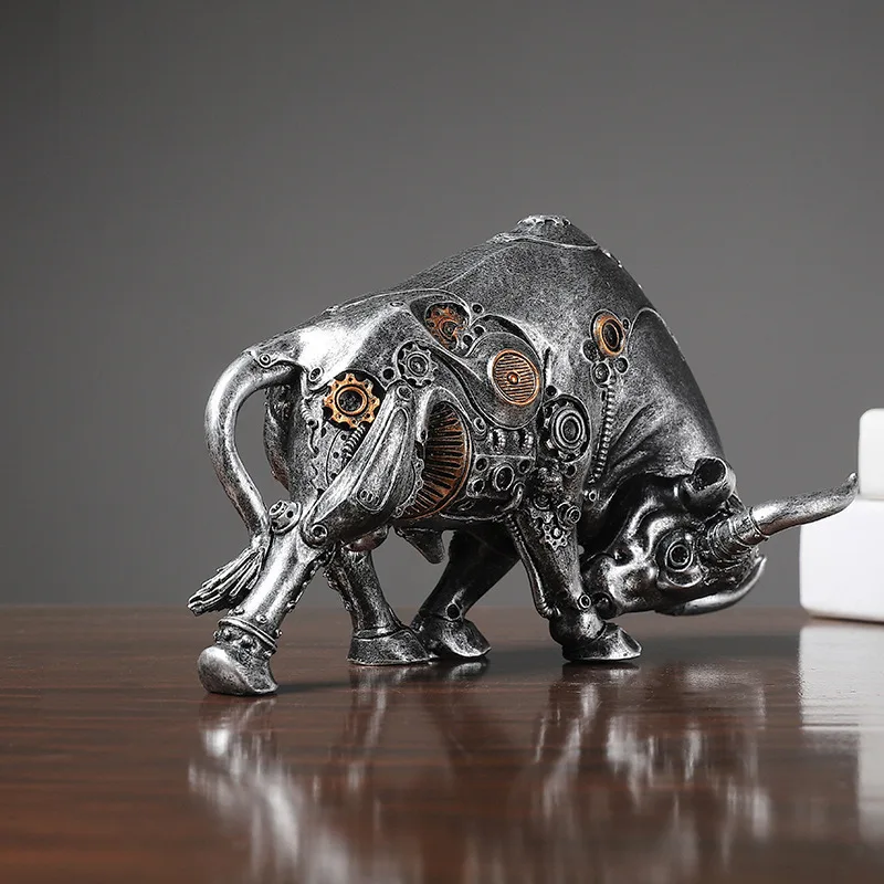 Creative Vilead Steampunk Bull Resin Animal Statue Decoration Living Room Sculpture Office Desk