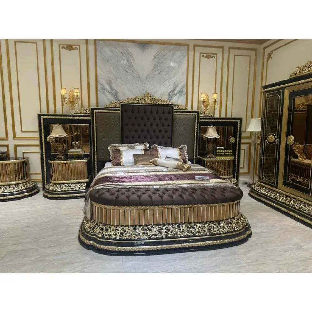 Solid Wood Bed Frame Double Size Upholstered Headboard Nordic Style Bedroom Furniture with Storage Drawers Turkish Luxury