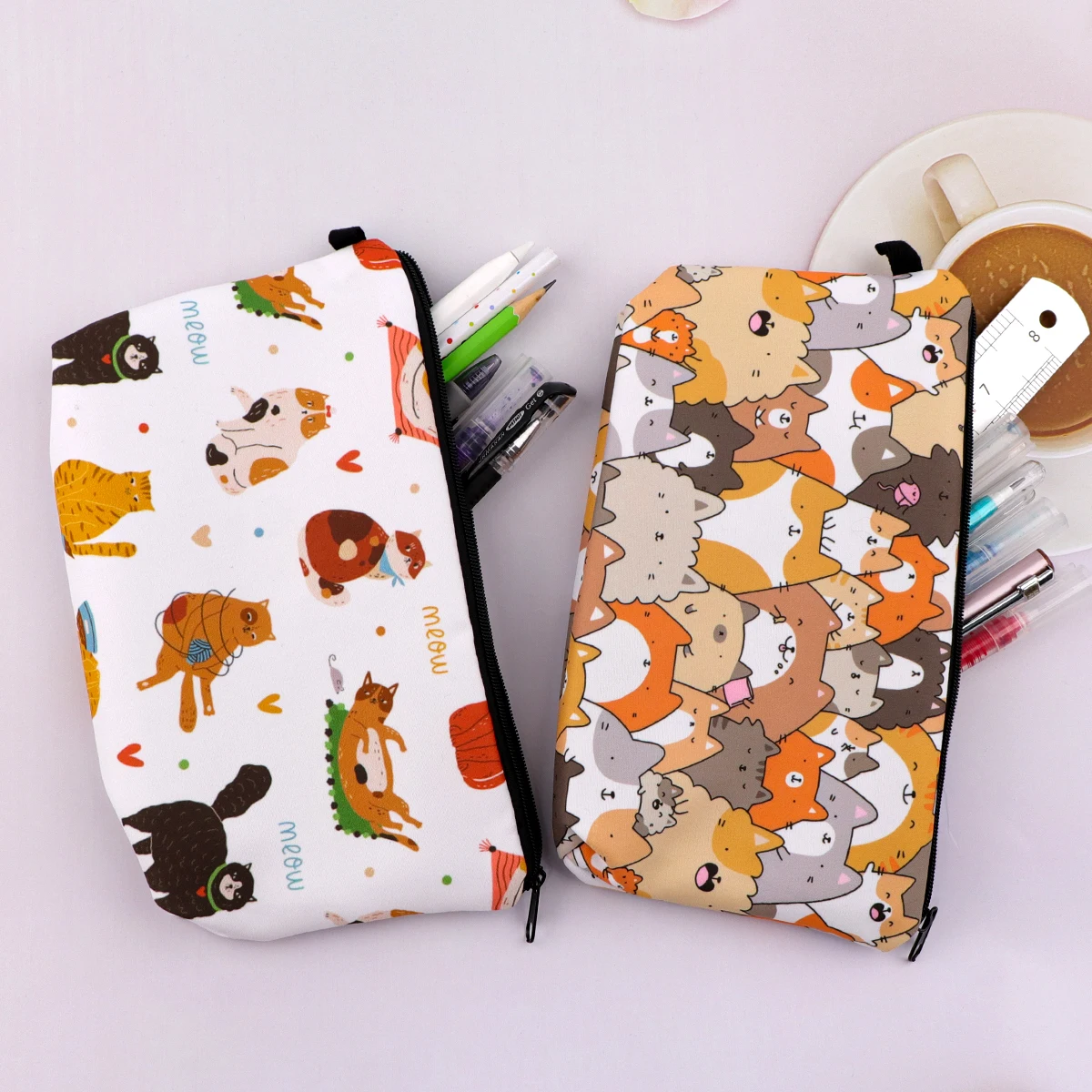 

Cute Cat Pencil Bag Large Capacity Pencil Storage Bag Cartoon Animal Cosmetic Bag Stationery Organizer School Supplies