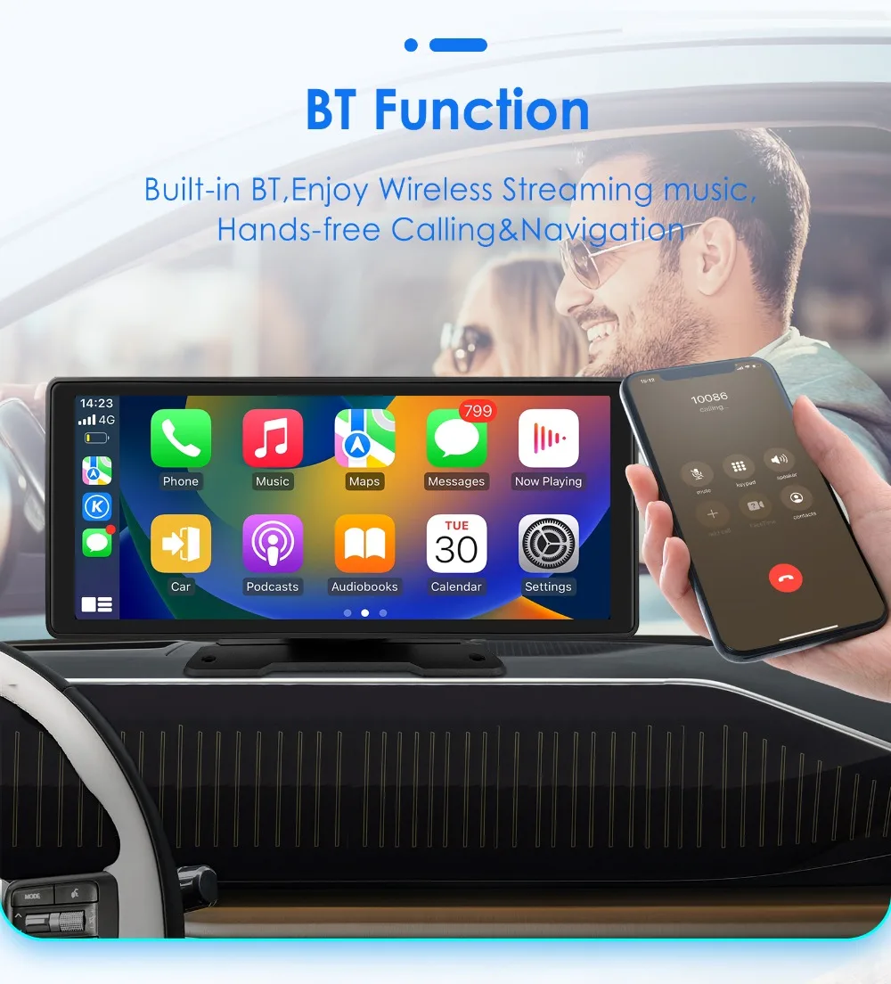 10.26 inch Touch Screen Car Portable Tablet Wireless CarPlay Android Auto Universal Radio Bluetooth Car Multimedia Video Player