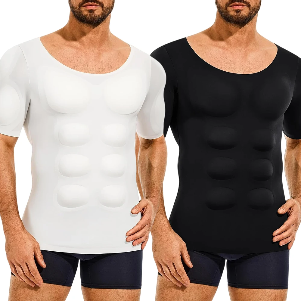 1Pcs False Muscle Chest T-Shirt for Men Shaper Fake Breathable Shoulders Padded Underwear for Meeting Cooperation Wedding Dating