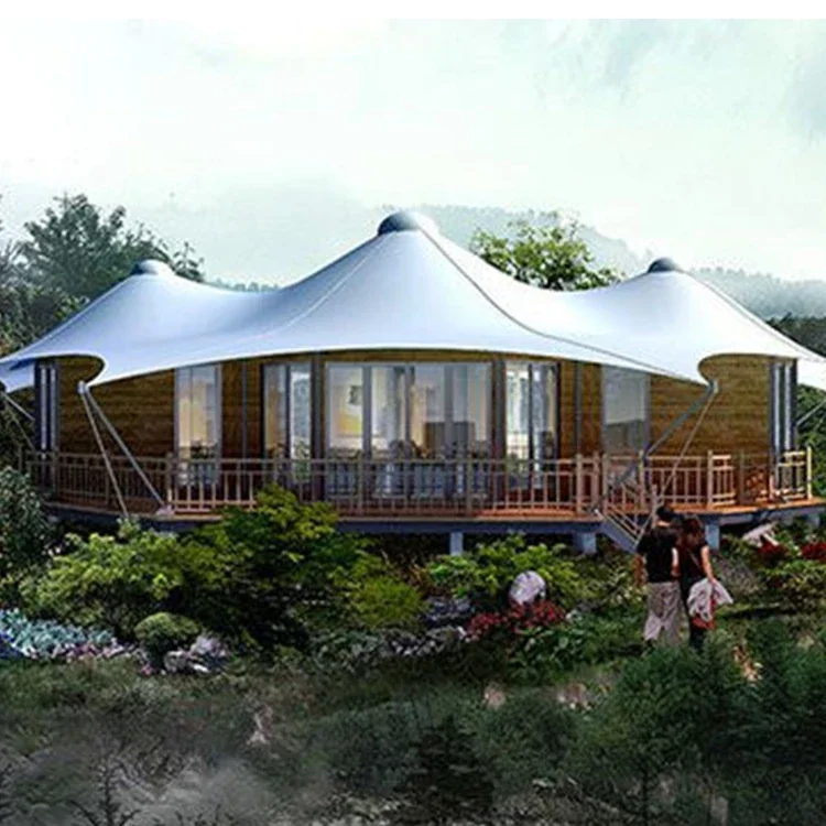 Luxury family resort safari tent luxury canvas glamping pvdf membrane structure room outdoor pod