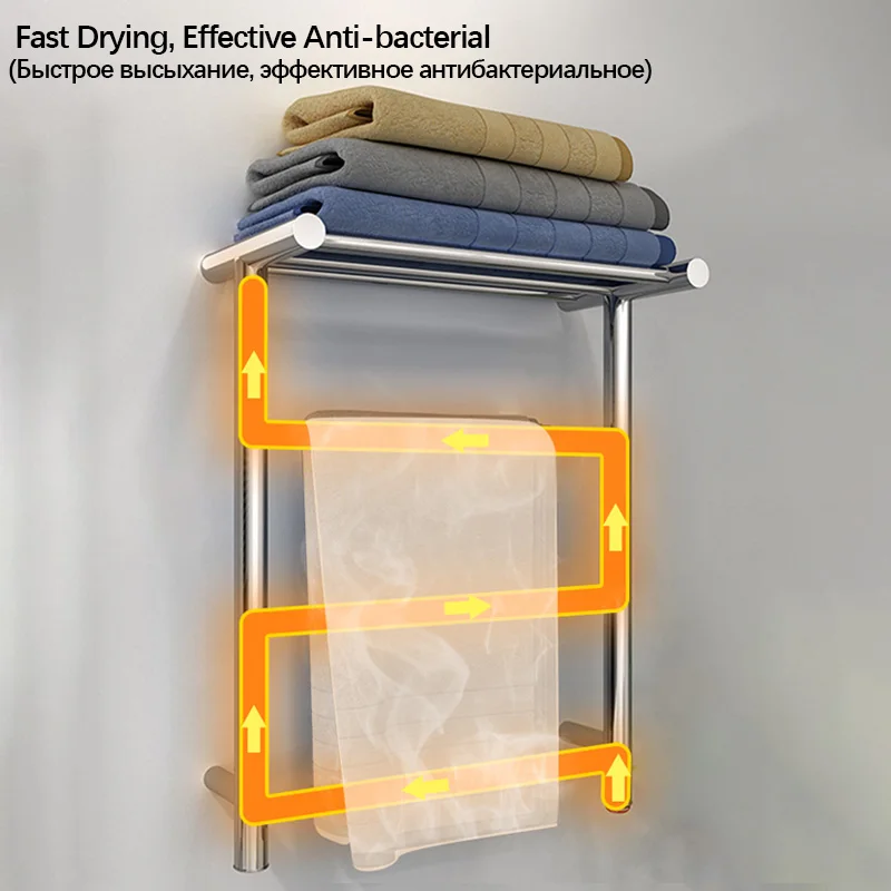 Imagem -03 - Cromo Inteligente Termostática Aquecida Toalheiros. Banheiro Oculto Exposto Cabo Toalha Dryer.304 Aço Inoxidável Toalheiro Elétrico.