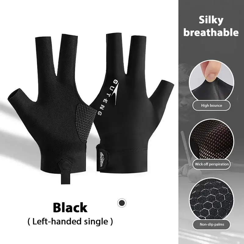 Pool Table Gloves Snooker Sport Gloves 3 Fingers Pool Gloves Breathable Splicing Process Universal Size Snooker Carom Sports