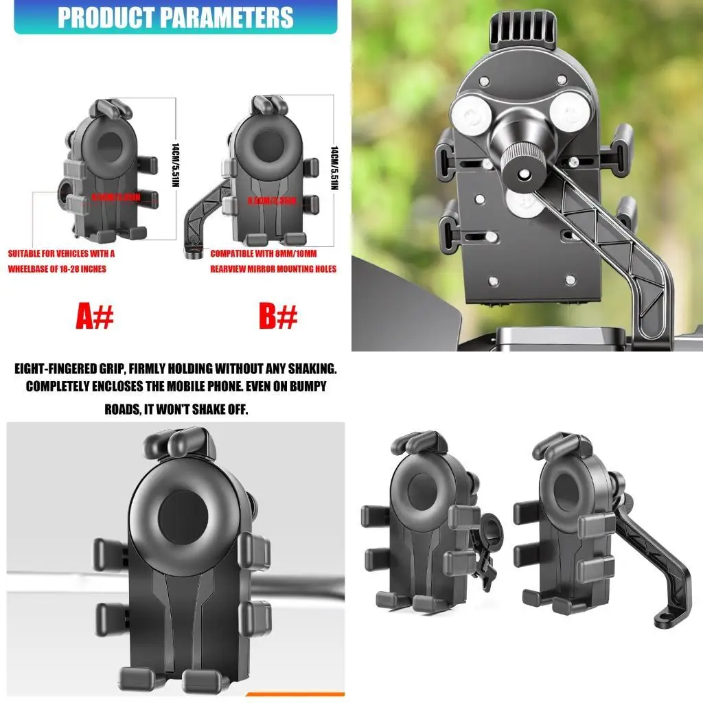 Anti Shake Motorcycle Phone Grip with Tool Installation & Wide Compatibility 360 Degree Rotating Stand for Riders