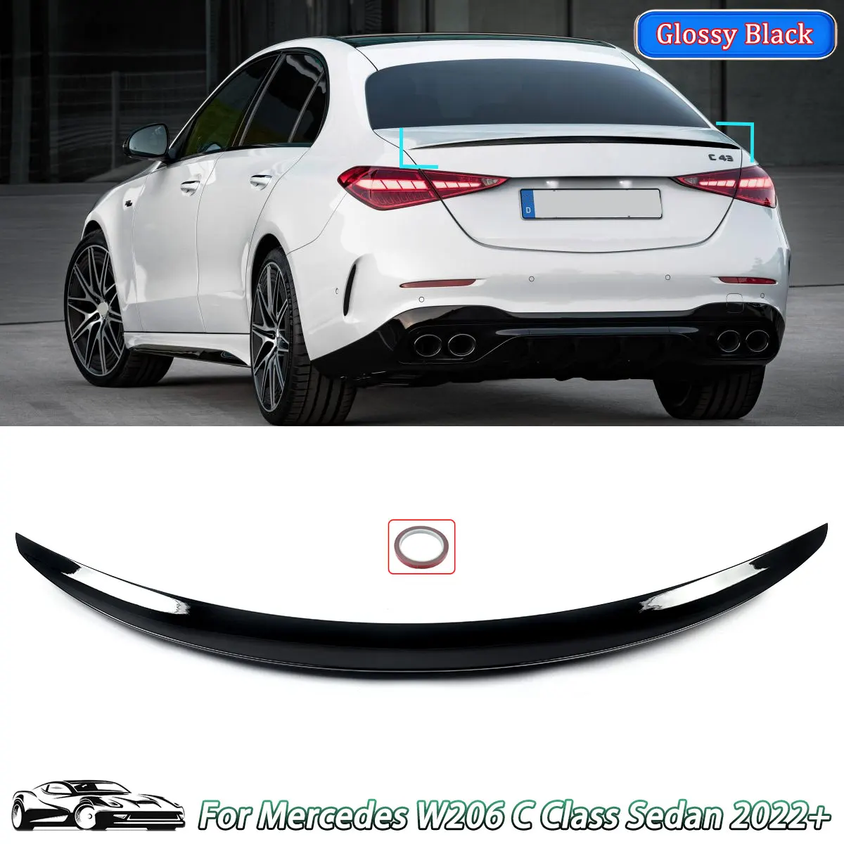 

AMG Style Gloss Black Trunk Spoiler Lip For 2021-2023 Mercedes Benz W206 C300 Rear Tail Spoiler Wings Magickit
