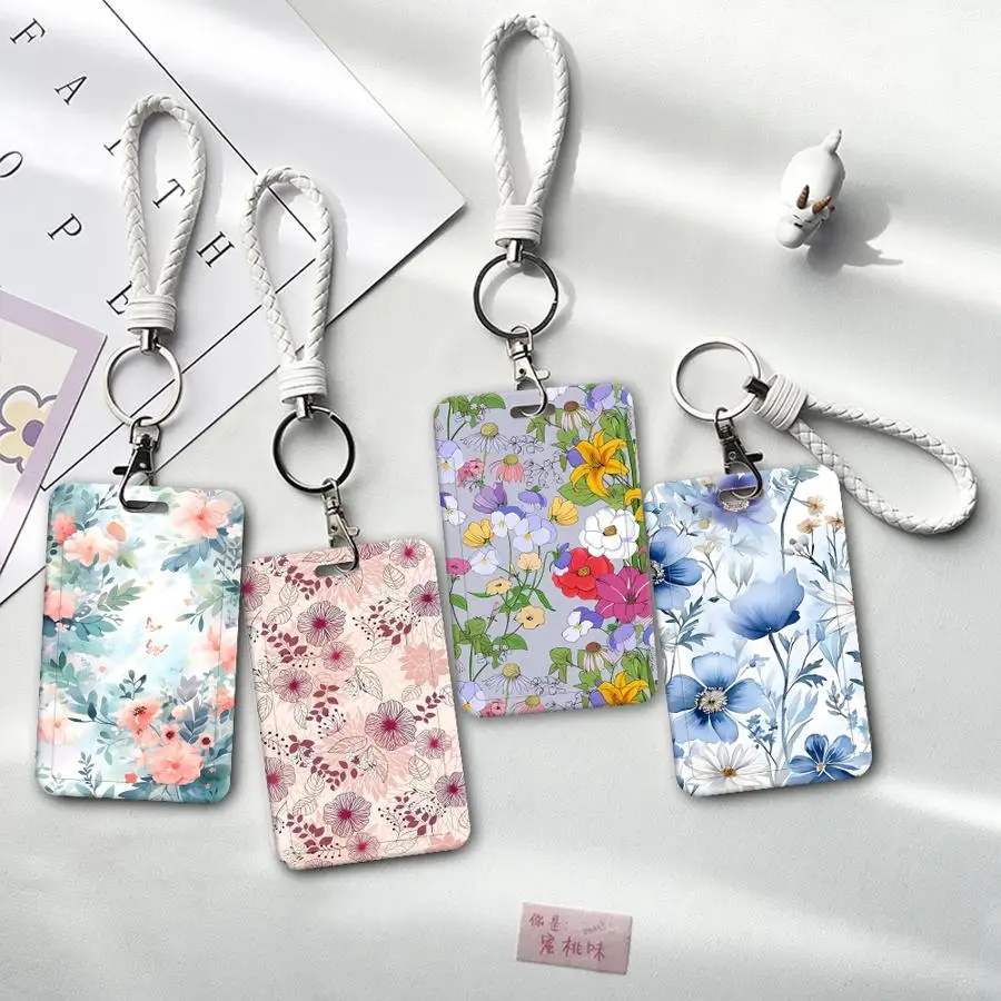 1Pc Card Holder Retractable Credit Card Holders Holders Child Bus with lanyard Badge Bank ID Cover Case Flower