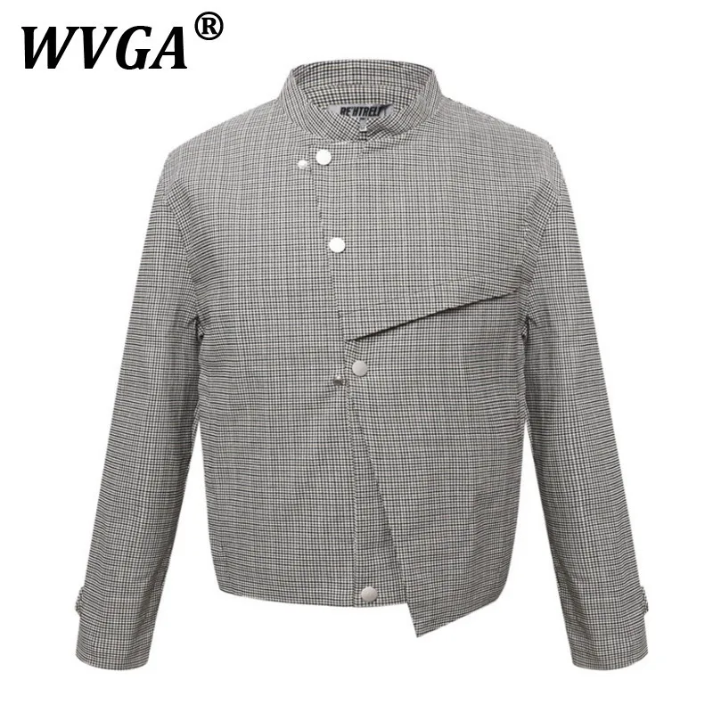 

Куртка WVGA, новый мужской клетчатый воротник-стойка, весна-осень, нестандартные пуговицы, винтажный нишевый шикарный повседневный кардиган, пальто Ins W10888