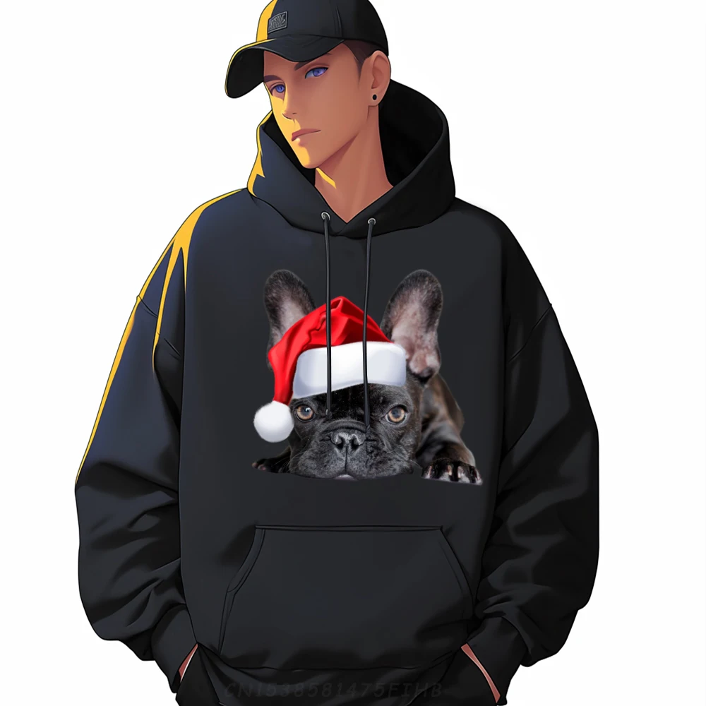 

Cute French Bulldog Santa Hat Frenchie Image Christmas Cool Black Graphic Tees Hoodie Classic