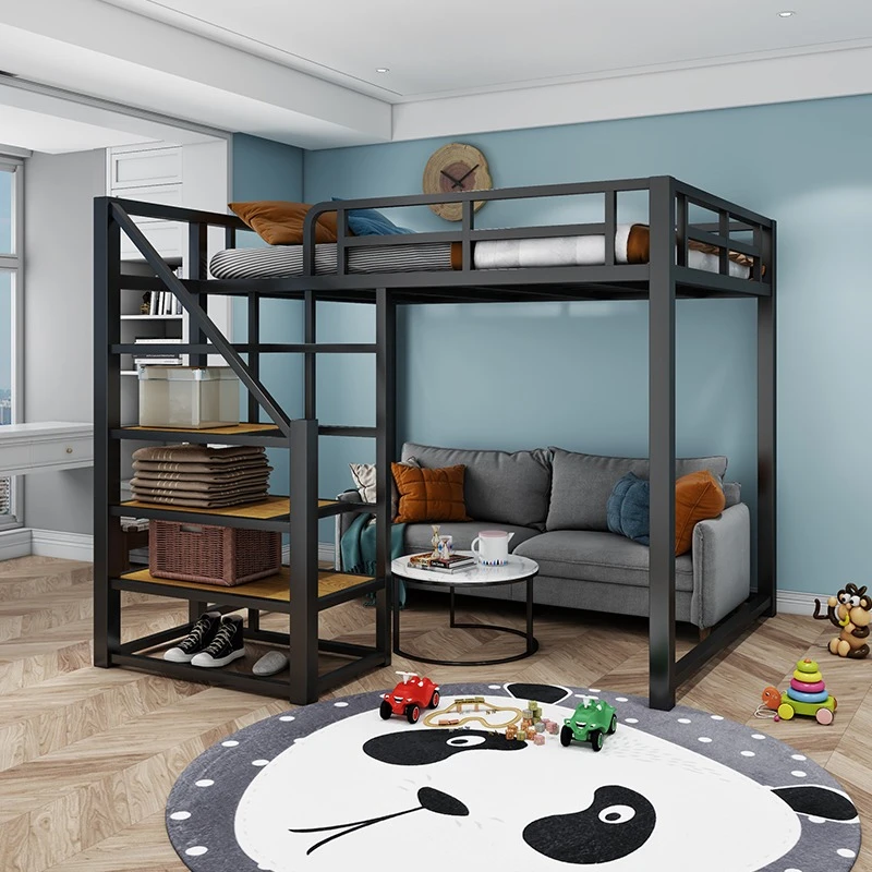 

Upper and lower bunk thickened iron frame bed wrought iron elevated