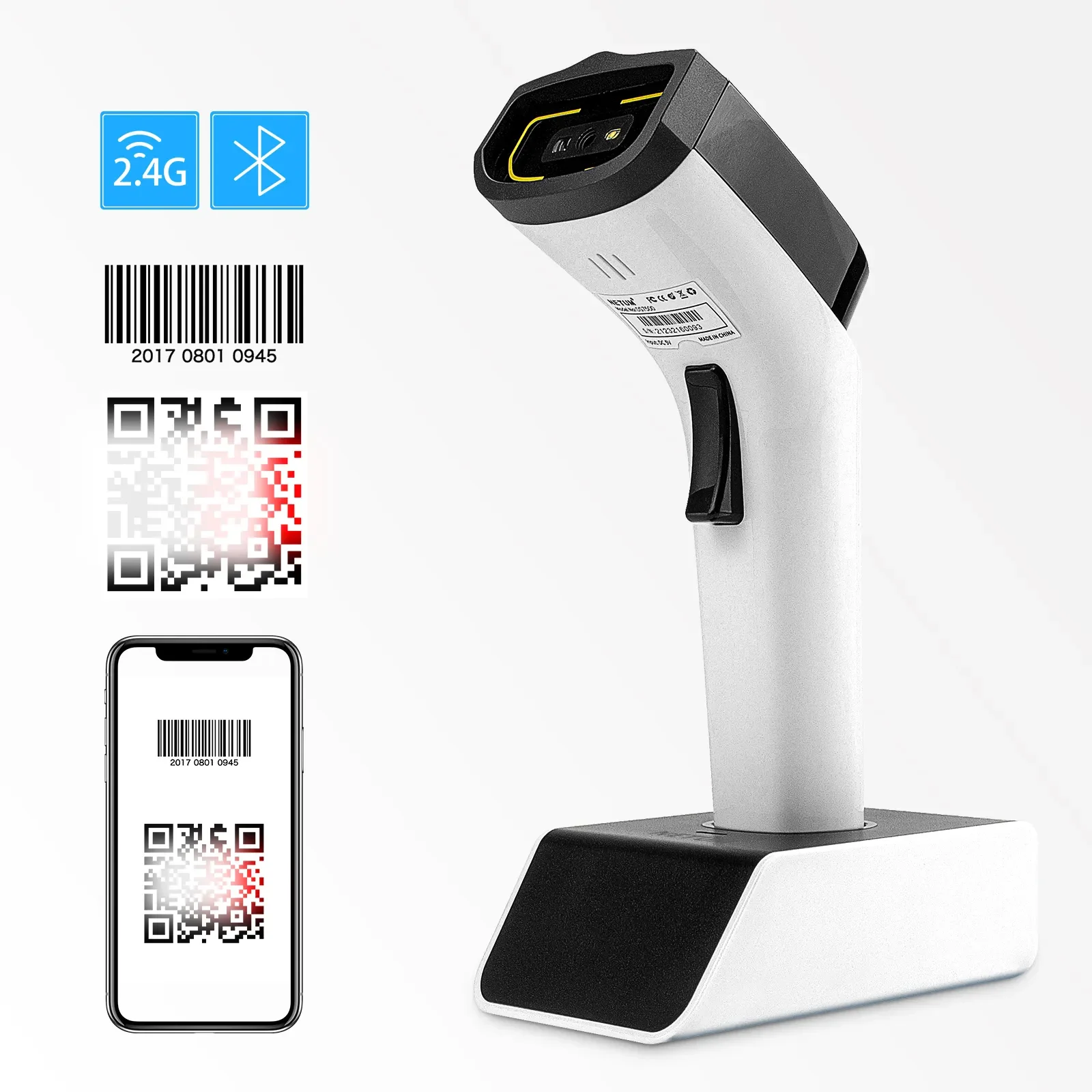 High-end Plug And Play Blue Tooth Wireless RFID ID Card Reader Swipe Card Reader 2D Barcode Scanner