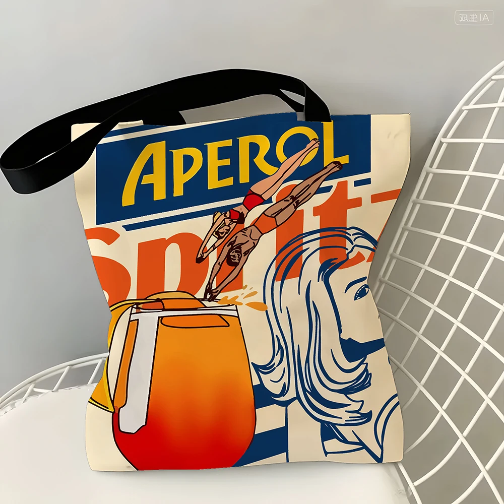 1 قطعة Aperol Spritz الفن طباعة حمل حقيبة قابلة لإعادة الاستخدام النسيج البقالة حقيبة تسوق قابلة للطي #5