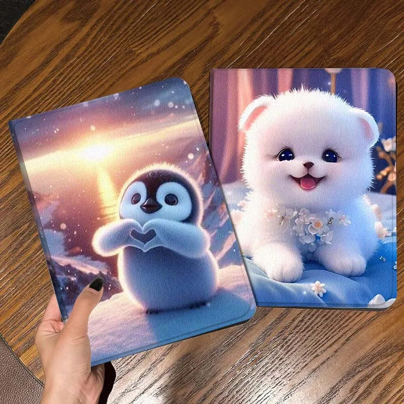 

Cute Cat Penguin Art For iPad Pro Air Mini 2 3 4 5 6 7 6th 7th 10th 11th 10.2 9.7 10.5 11 Foldable Tablet Case Gift