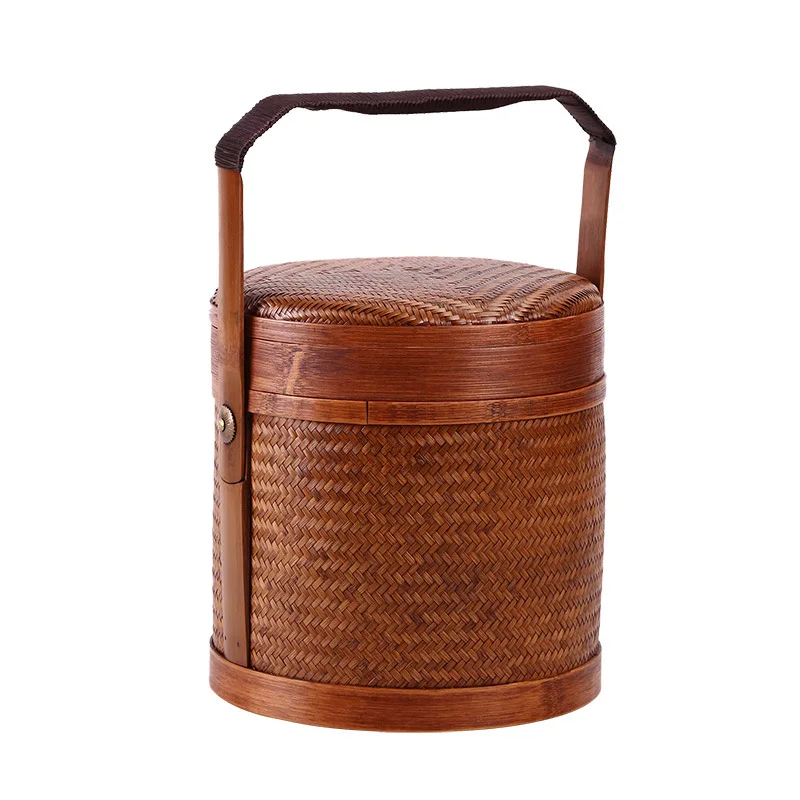 

Bamboo retro basket, bamboo packaging box, Chinese retro souvenir storage box, multi-layer food box basket