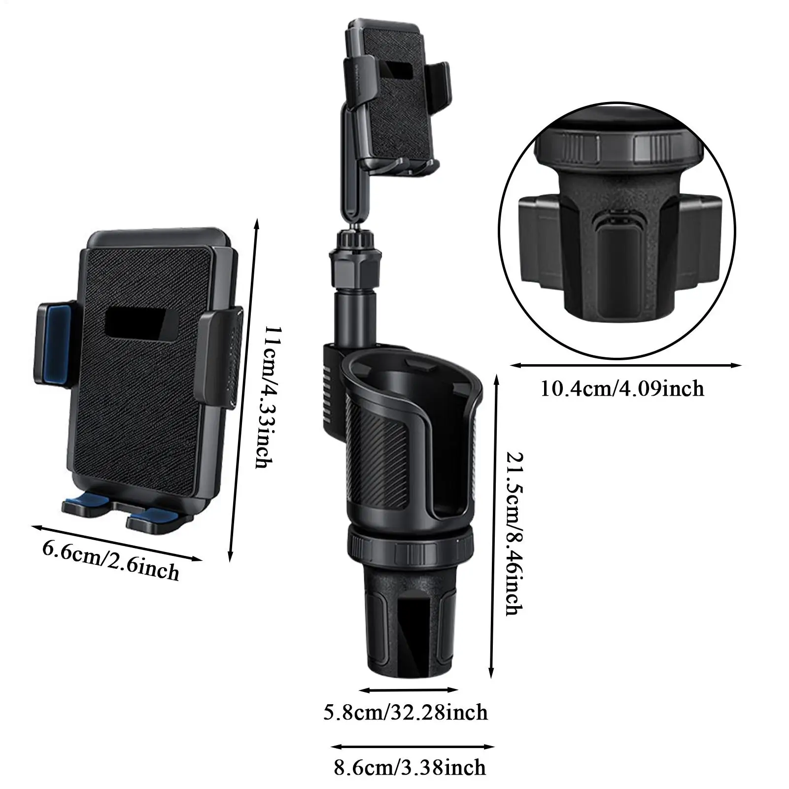 車載用カップホルダー 2 in 1 ドリンクホルダー付きスマホスタンド 360度回転 車載用カップホルダー トラック運転 旅行用