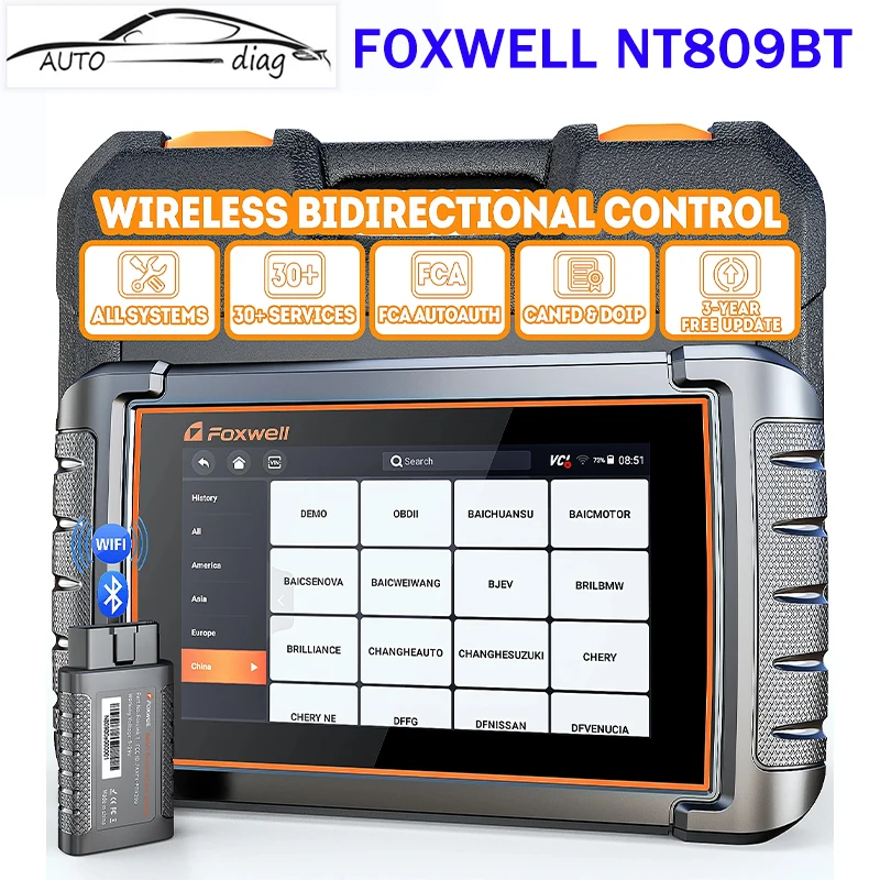 

FOXWELL NT809BT Car Diagnostic Tool All System A/F Reset Bi-Directional Test 30+ Resets Bluetooth OBD2 Scanner CANFD Code Reader