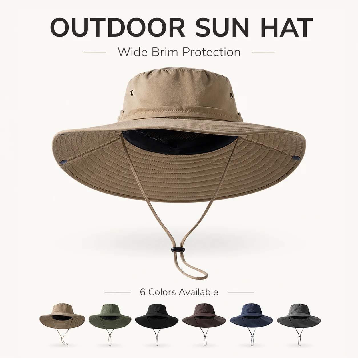 Men Wide Brim Sun Hat UV Protection Fishing Boonie Cap Breathable Safari Bucket Hat with Chin Strap for Outdoor Hiking