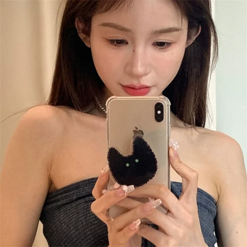 Korean Cute Scare Black Cat Griptok Bracket for IPhone 14 Korea Universal Animal Phone Holder Ring Stand Holder Grip Tok Gift