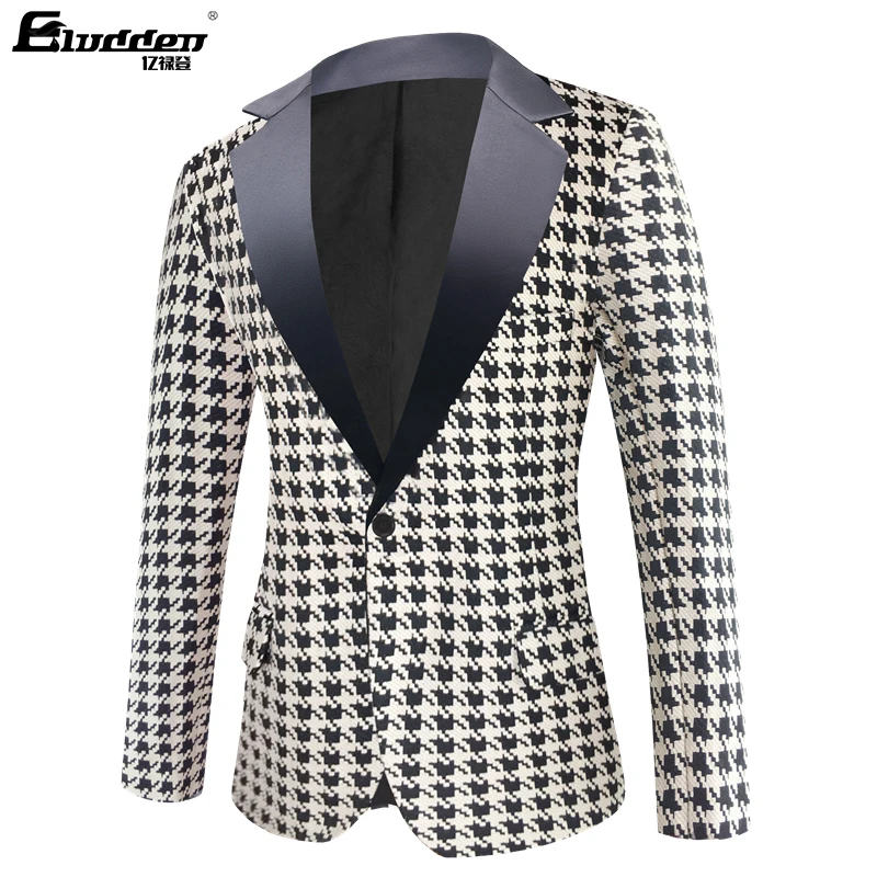 Male color Houndstooth Jacquard Slim Fit Blazer Suit Dog Tooth pattern Slim Fit Blazer Jacquard Fabric Wedding Party Suit Jacket