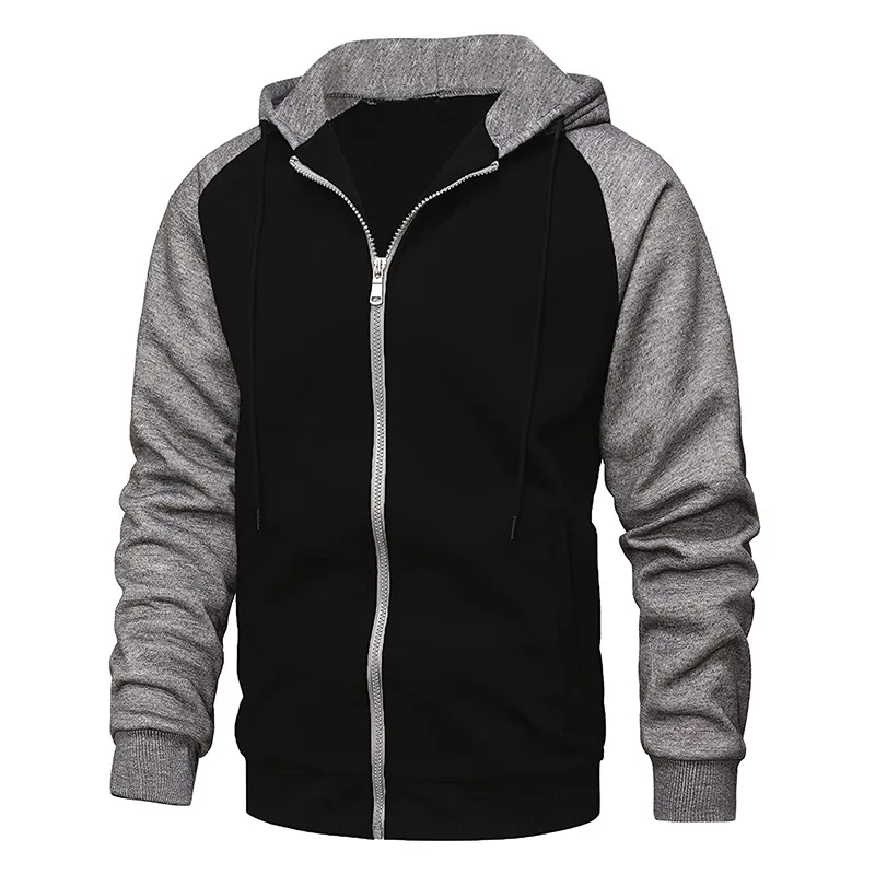

2025 Autumn/Winter Men Zip-Up Color Block Hoodie with Casual Stylish Durable Top Raglan Sleeves Hoodies Sweatshirt Male Clothing