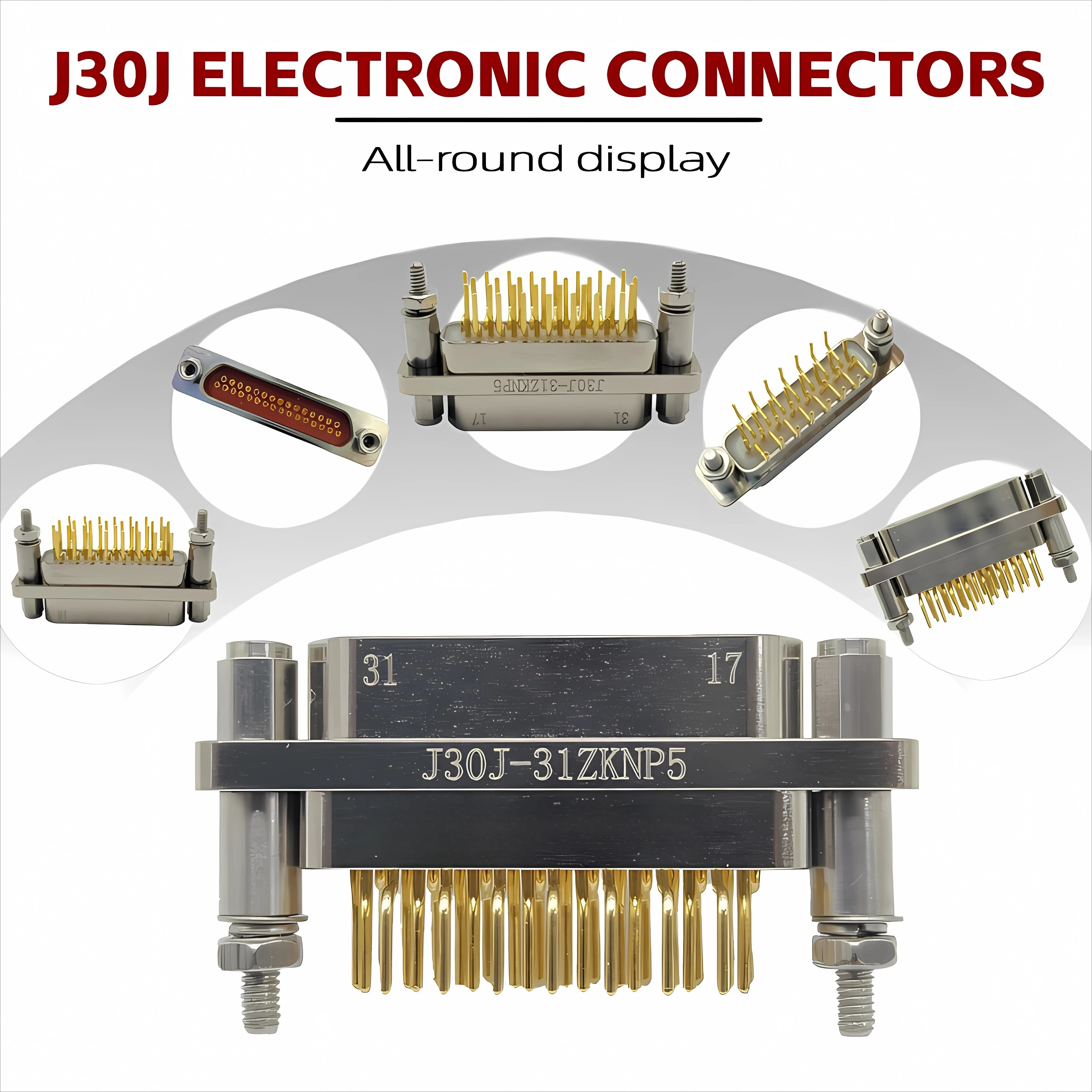 J30J-31ZKN Micro-D Female Connector with 4 Row Curved Pins 31 Cores 90-Degree PCB D-Sub Connectors for Automotive Electronics