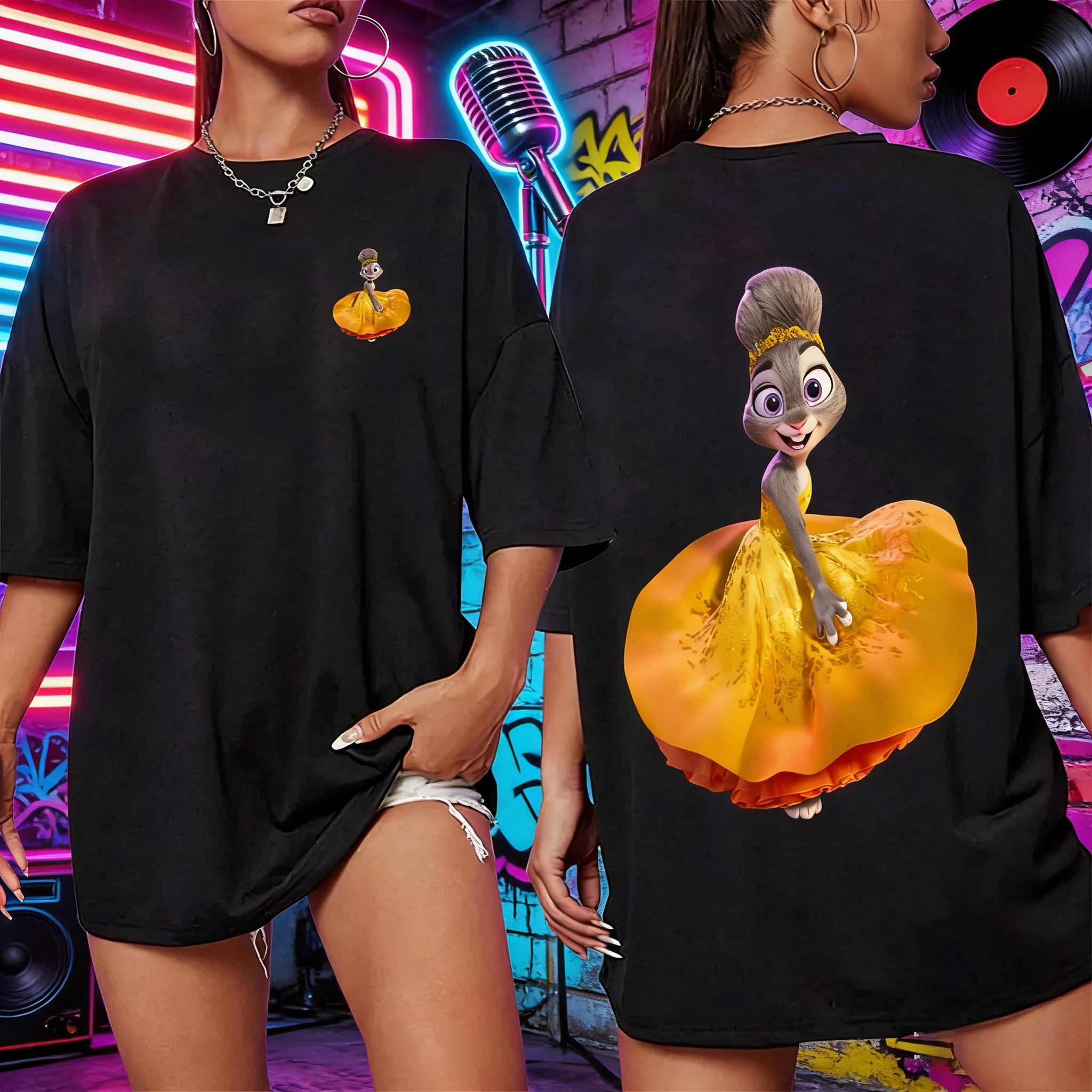 Disney Summer Zootopia 2 Judy bedrucktes T-Shirt aus 100 % reiner Baumwolle für Damen und Herren, lässiges, lockeres und atmungsaktives Street-Top