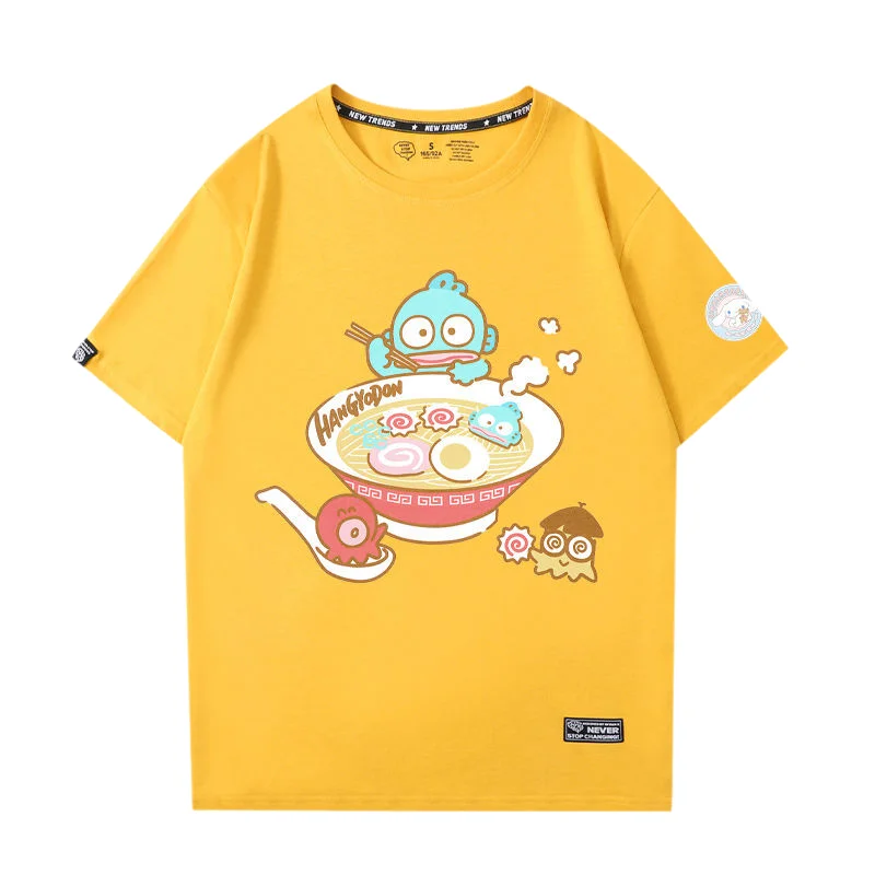 

Sanrio Хлопковая футболка с короткими рукавами Hangyodon, модный наряд для пары, футболка с круглым вырезом «Hello Kitty», мультяшная футболка с короткими рукавами для девочек-студентов