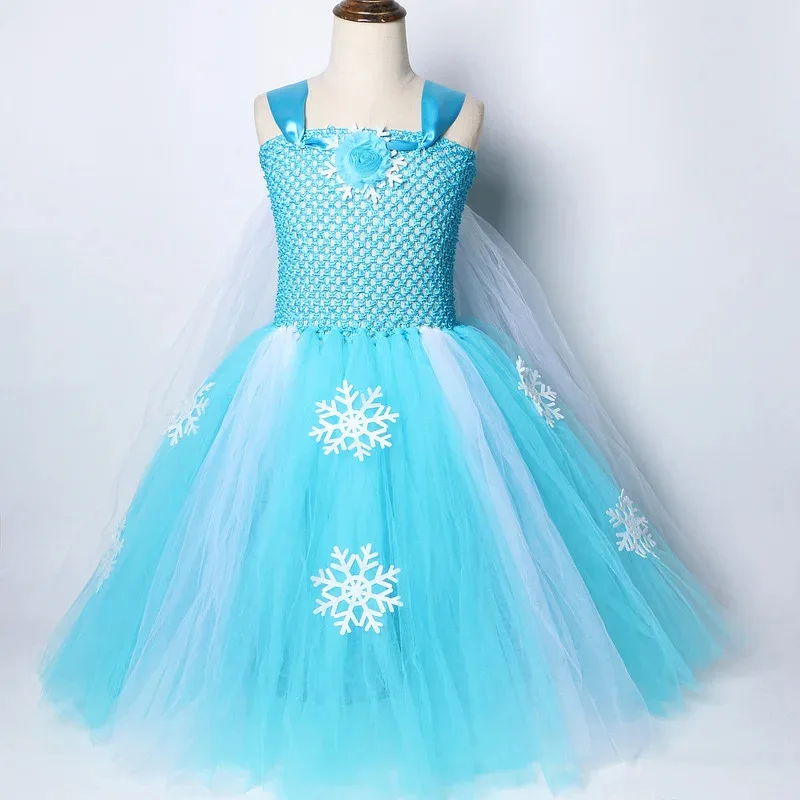 Sky03 Rainha da Neve Elsa Vestidos Longos para Meninas Trajes de Natal de Halloween com Capa Crianças Floco de Neve Roupa de Chão Princesa B55Ku %