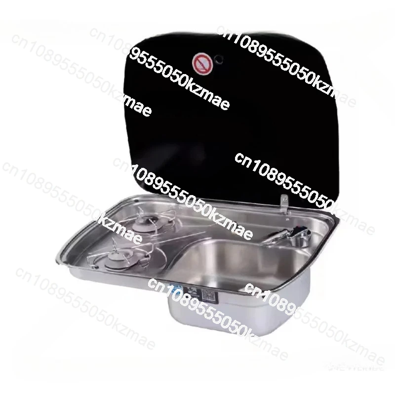 

RV Kitchen & Bathroom Gas Stove + Folding Stainless Steel Basin | Separate Glass Cover (Dishwashing/Hand Use)