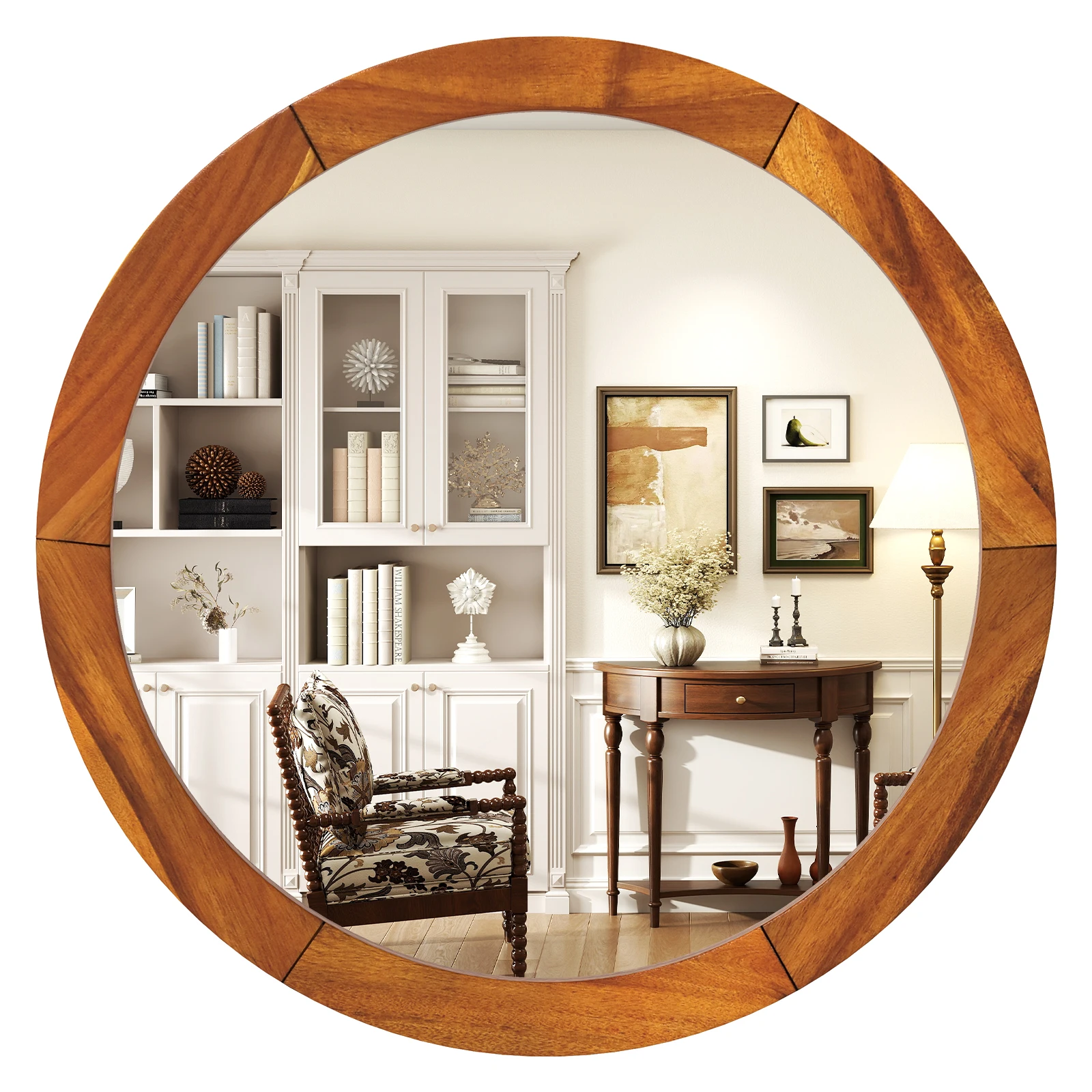 

27" x 27" Rustic Wall Mounted Decorative Mirror w/ Solid Acacia Wood Frame