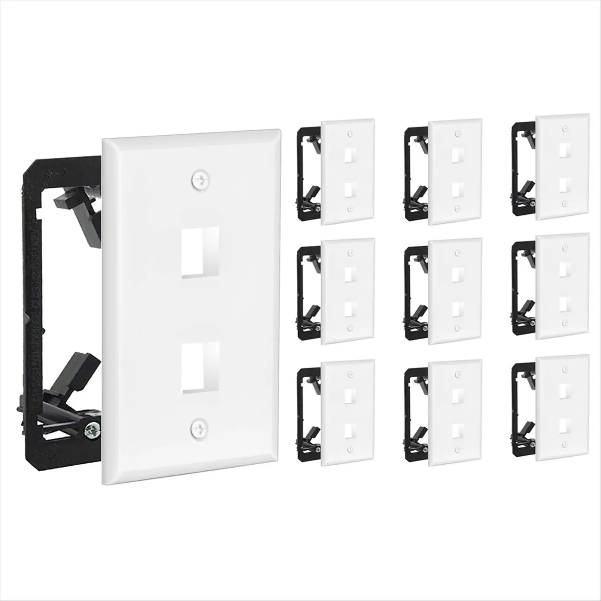“QUALITY EXCELLE“2 Port Wall Plate, 10-Pack, Includes Low Voltage Mounting Brackets, for RJ45, Ethernet and Other Keystones