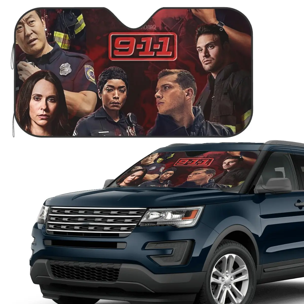 

9-1-1 - Red Glare Sunshade Windscreen Car Front Windshield Window Sun Visor Accessories Covers