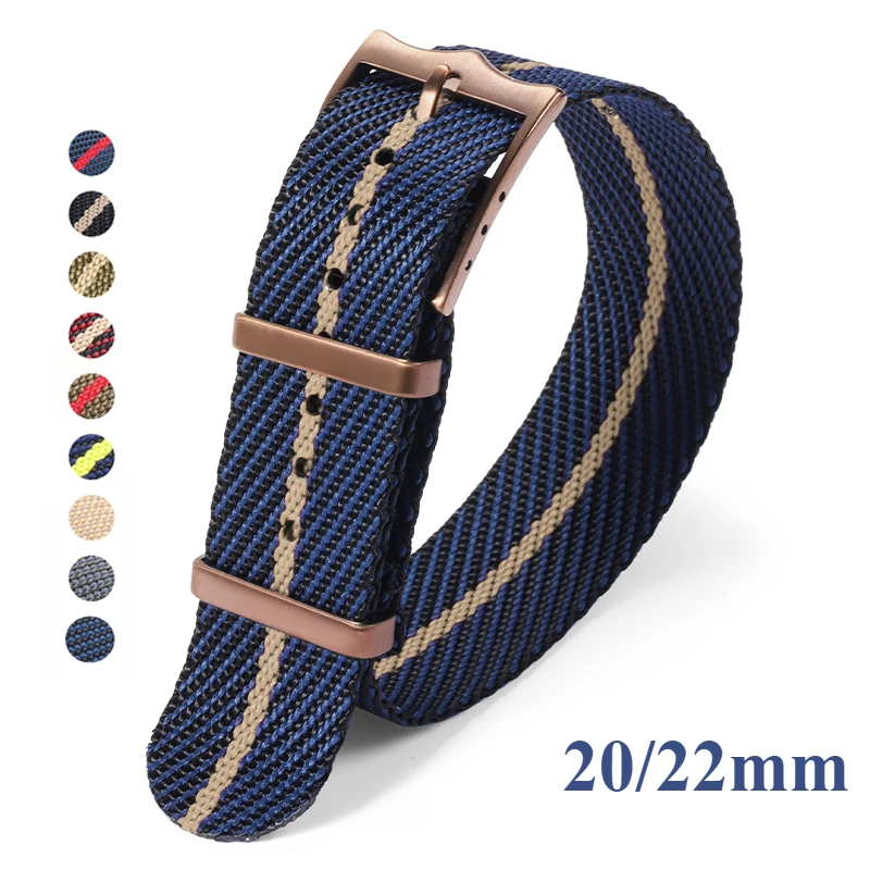 20mm 22mm Premium Nylon Strap for Tudor Canvas Military Watch Band for Seiko Fabric Bracelet for Rolex Wristband Bronze Buckle