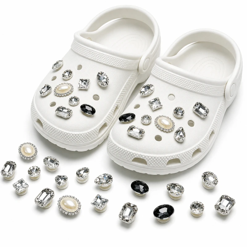 Crystal Rhinestone Shoe Charms for Clog Shoes Mixed Shape Gem Pearl Style DIY Decoration Accessories for Beach Sandals
