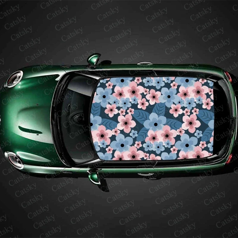 Japanese Floral Pattern Car Roof Sticker Wrap Racing SUV Accessories Packaging Painted PVC Custom Car Graphic Decal