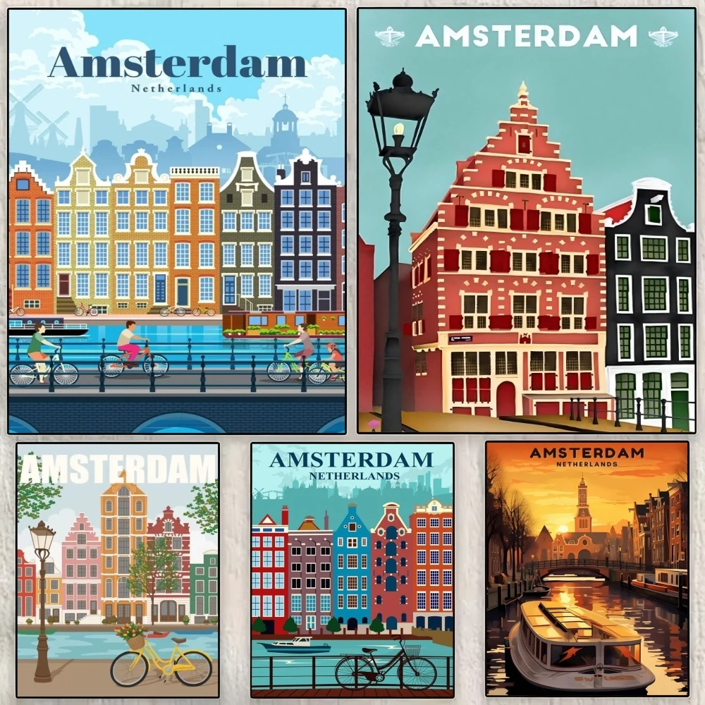 Amsterdam Netherlands Painting Calligraphy Canvas Poster Room Home Wall Decoration Painting Art  Spaces Anti-wrinkle