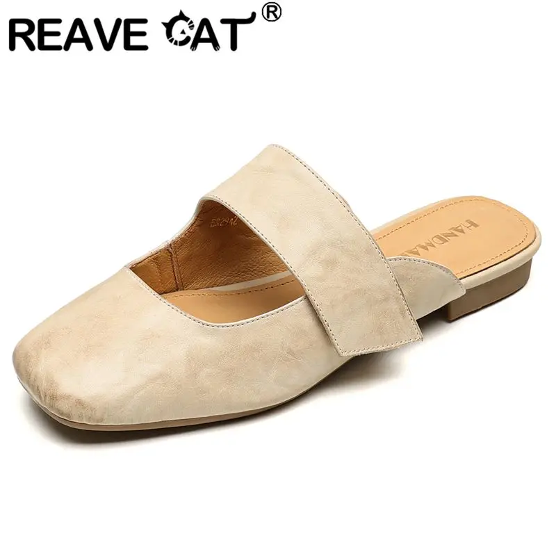 

REAVE CAT 2022, новые летние женские сандалии из мягкой натуральной кожи, туфли без шнуровки на плоской подошве с квадратным носком, повседневная женская винтажная обувь
