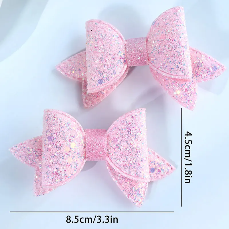 2Pcs Glitter Bowknots Hairpins For Girls Colorful Shiny Sequin Hair Clip Children Party Barrette Head Wear Kids Hair Accessories