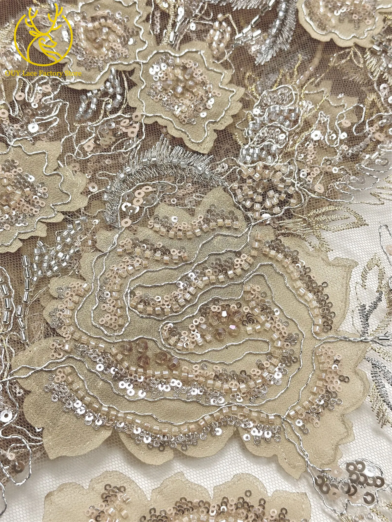 Modische Elegante Französische Brautkleid-Spitze mit Stickerei und Perlen 2026 Hochwertige Nigerianische Afrikanische Pailletten-Spitze für Hochzeitskleider – Detail 18