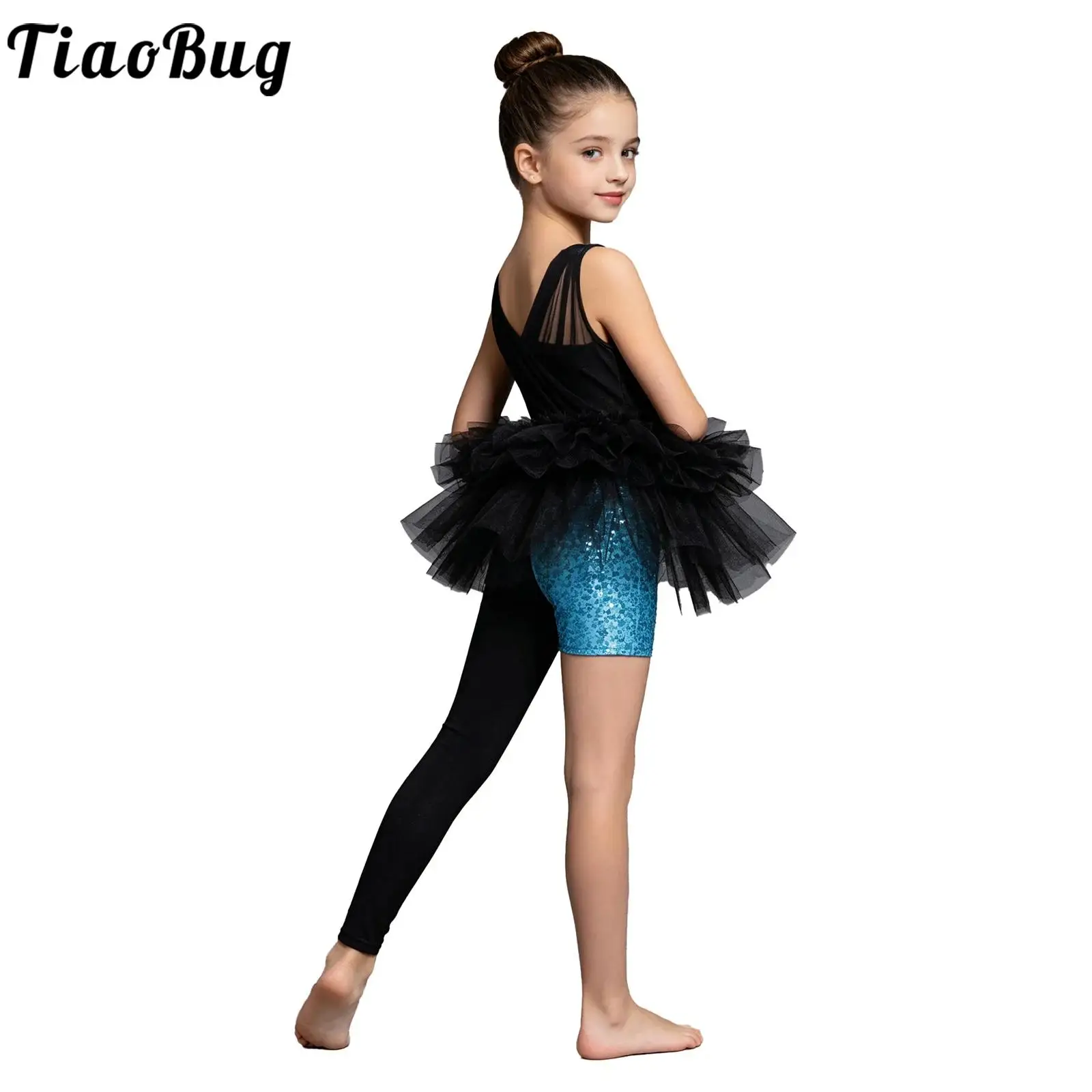 Kids Girls Rhythmic Jazz Dance Jumpsuit Color Block Asymmetrical Bodysuit Contemporary Dance Stage Performance Competition Set