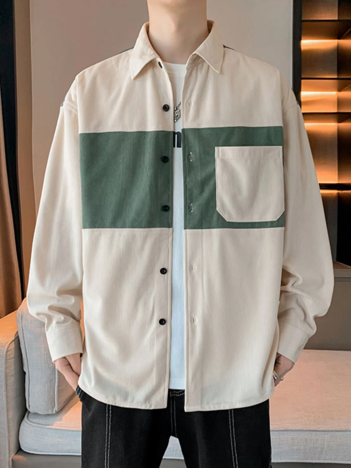 

Мужская дышащая куртка из полиэстера свободного кроя с цветными вставками, повседневная, молодежная, с длинным рукавом, весна 2025